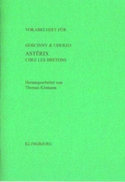 Grøn forside af Astérix chez les Bretons af Goscinny & Uderzo Vokabelheft med fransk tysk