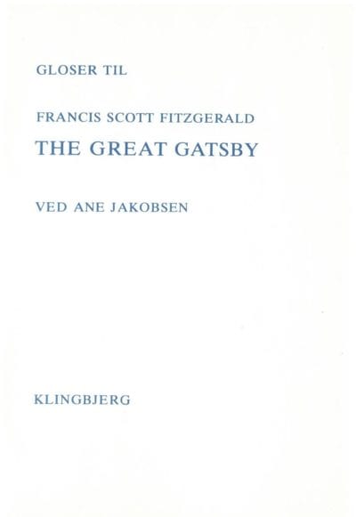 Hvid glosehæfte forside af The Great Gatsby af Francis Scott Fitzgerald